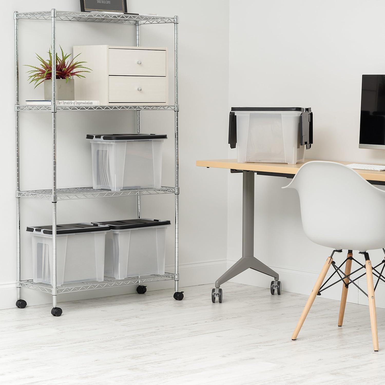 IRIS USA File Box File Organizer Plastic File Box w/ Winglid for Letter/Legal File, Clear 18 Qt. 4Pack