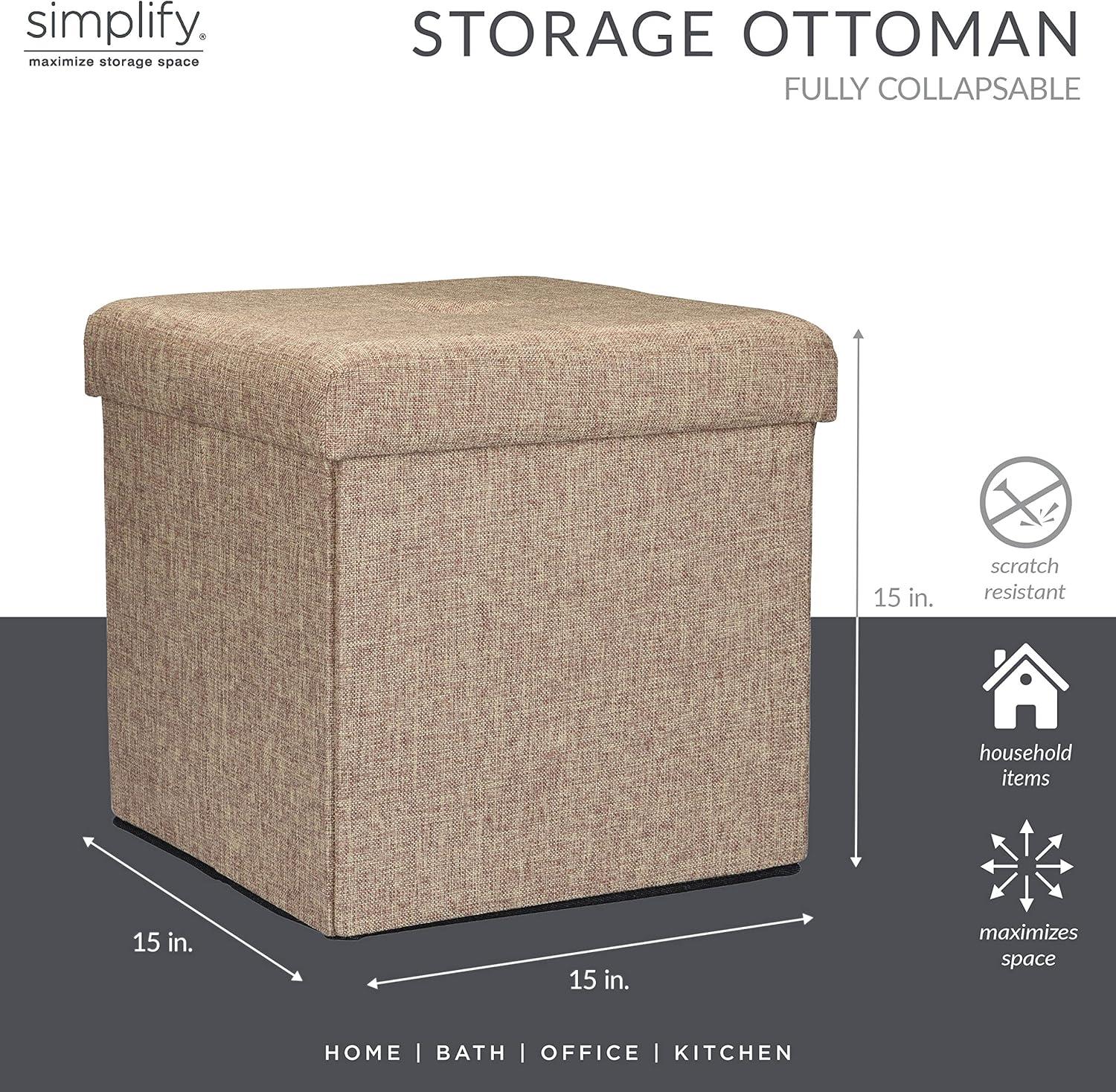 Simplify Faux Linen Folding Storage Ottoman Cube in Natural