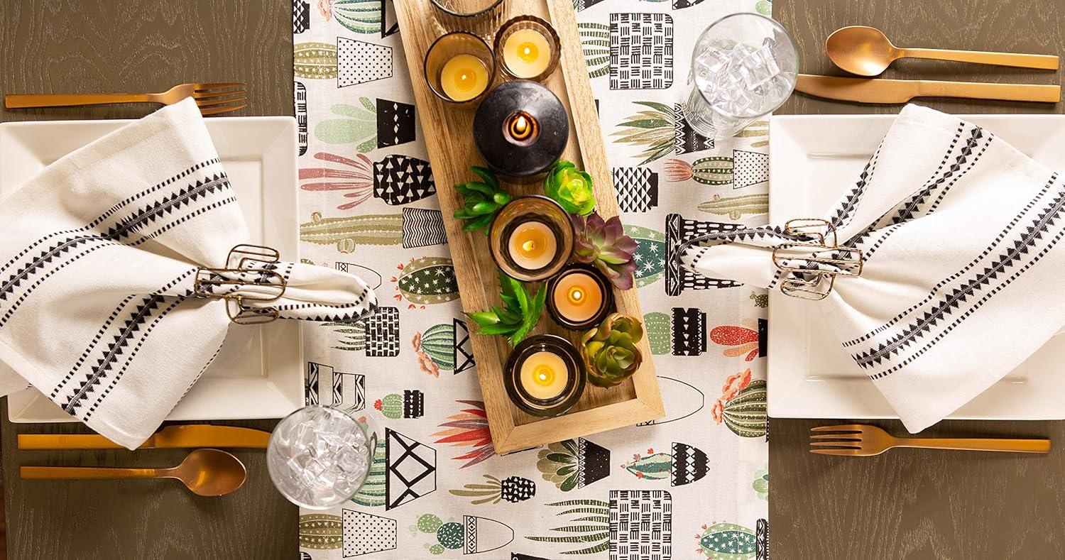 DII Zig Dobby Tabletop Collection, White Cotton Background with Embellished Stripe, Napkin Set, Black, 6 Count