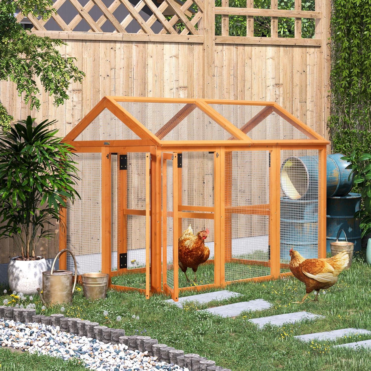 Chicken Run, Wooden Large Chicken Coop, Combinable Design With Perches & Doors For Outdoor, Backyard, Farm, 4.6' X 2.8', Nature Wood