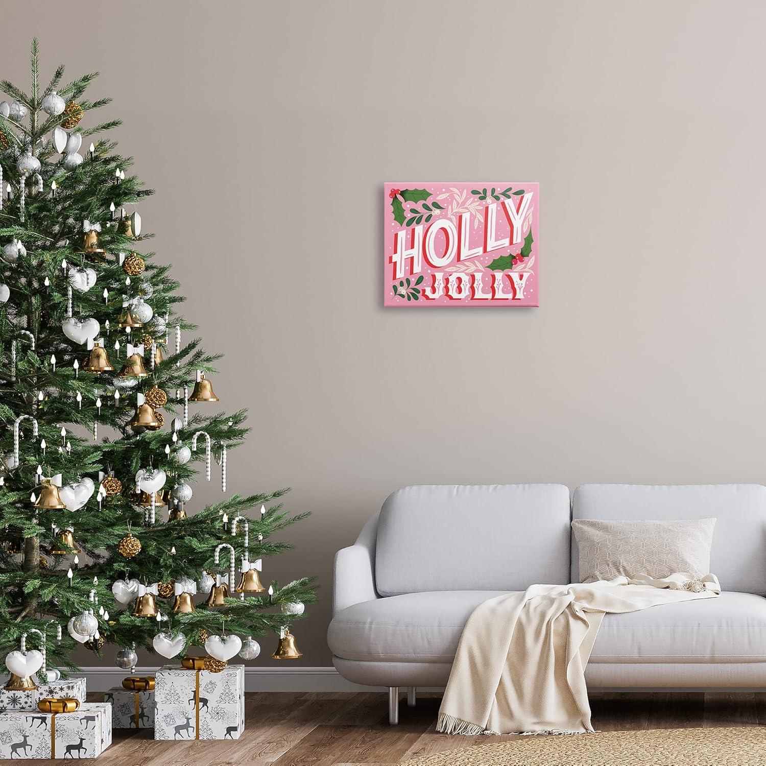 " Bold Pink Holly Jolly Phrase " by The Saturday Evening Post