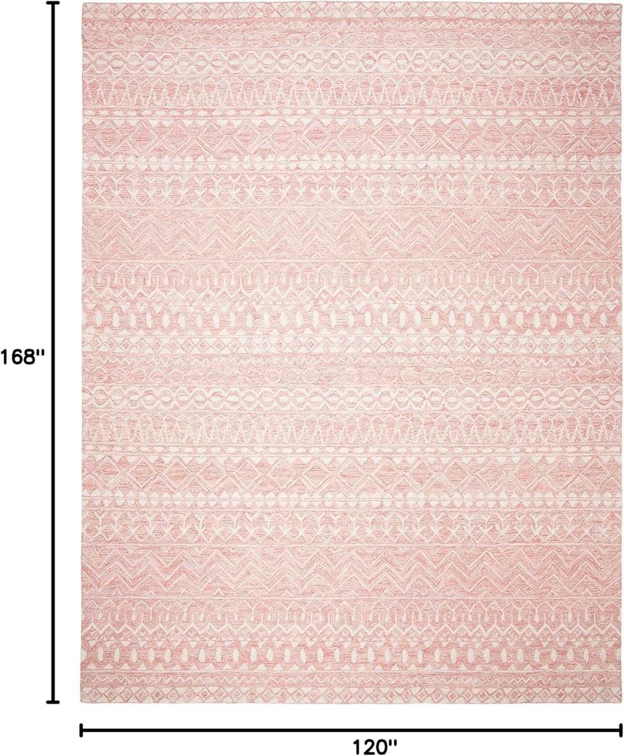 Elegant Pink and Ivory Tufted Wool Area Rug, 10' x 14', Handmade