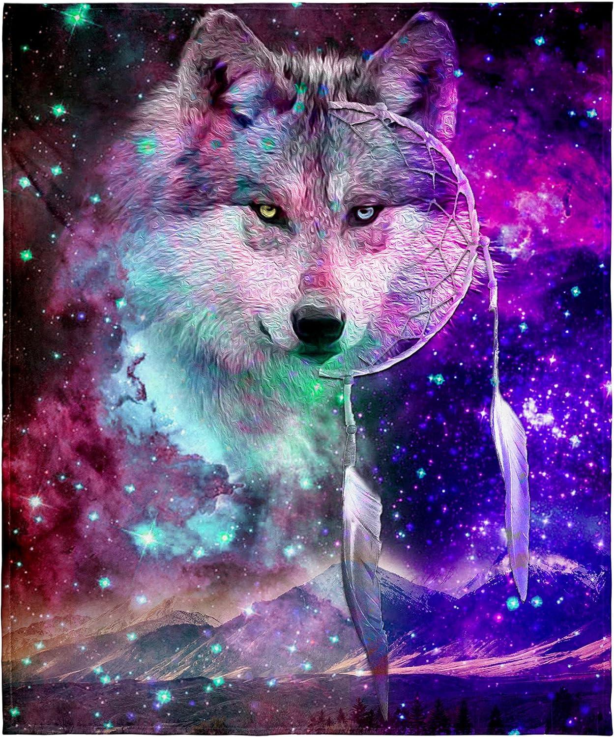 Dreamcatcher Wolf Space Fantasy Blanket Super Soft Silk Touch Plush Fleece Throw 50" X 60"