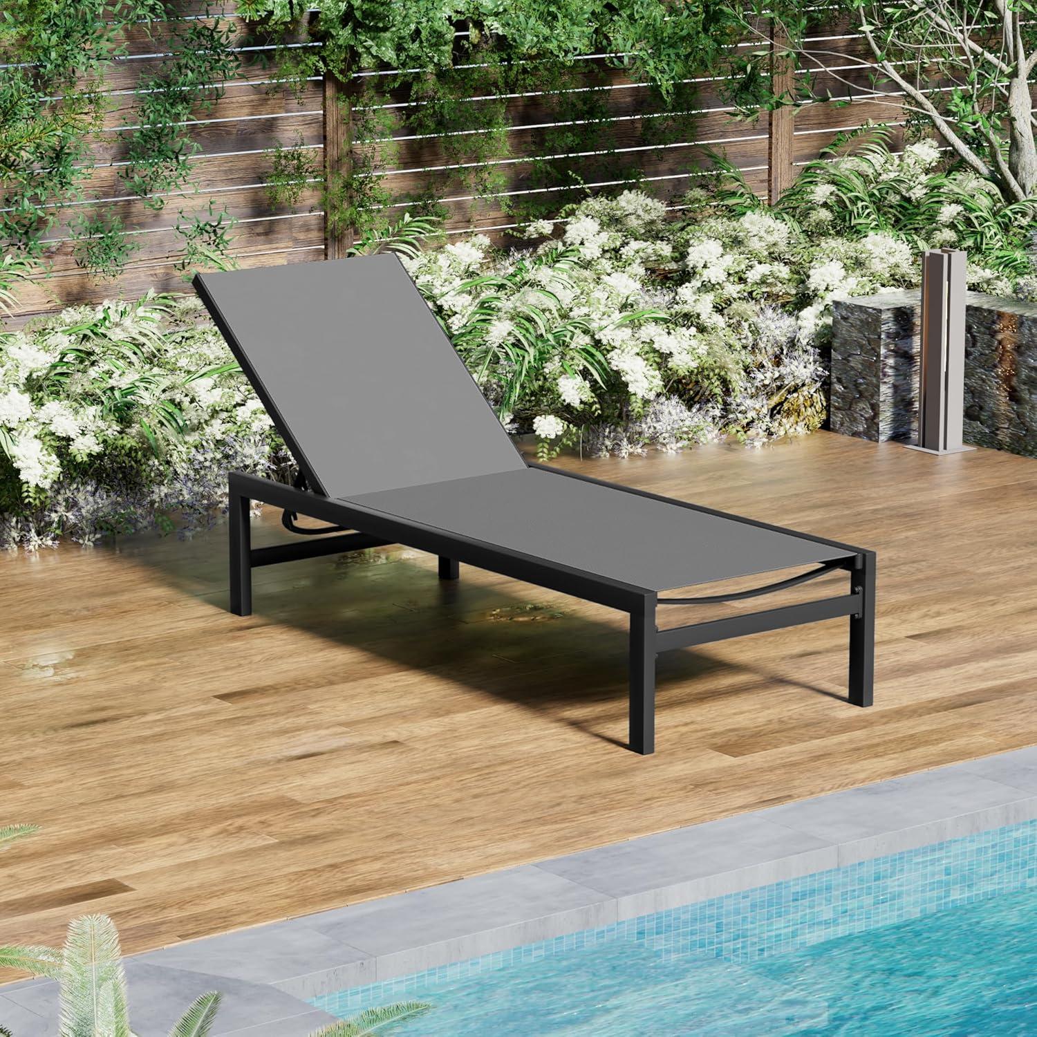 Gray Aluminum Adjustable Outdoor Chaise Lounge Chair