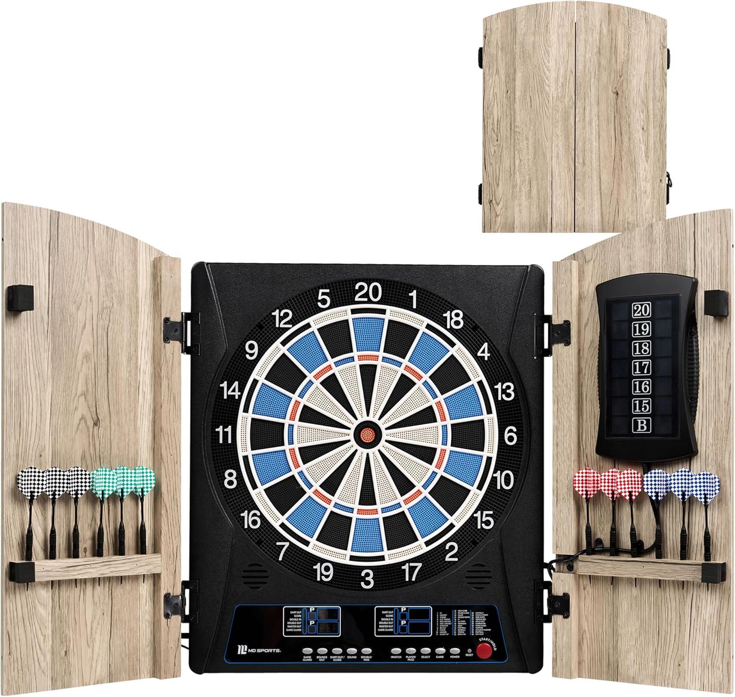 MD Sports MD Sports Elmhurst Electronic Dartboard Cabinet with Digital Scorekeeping and Soft Tip Dart Set