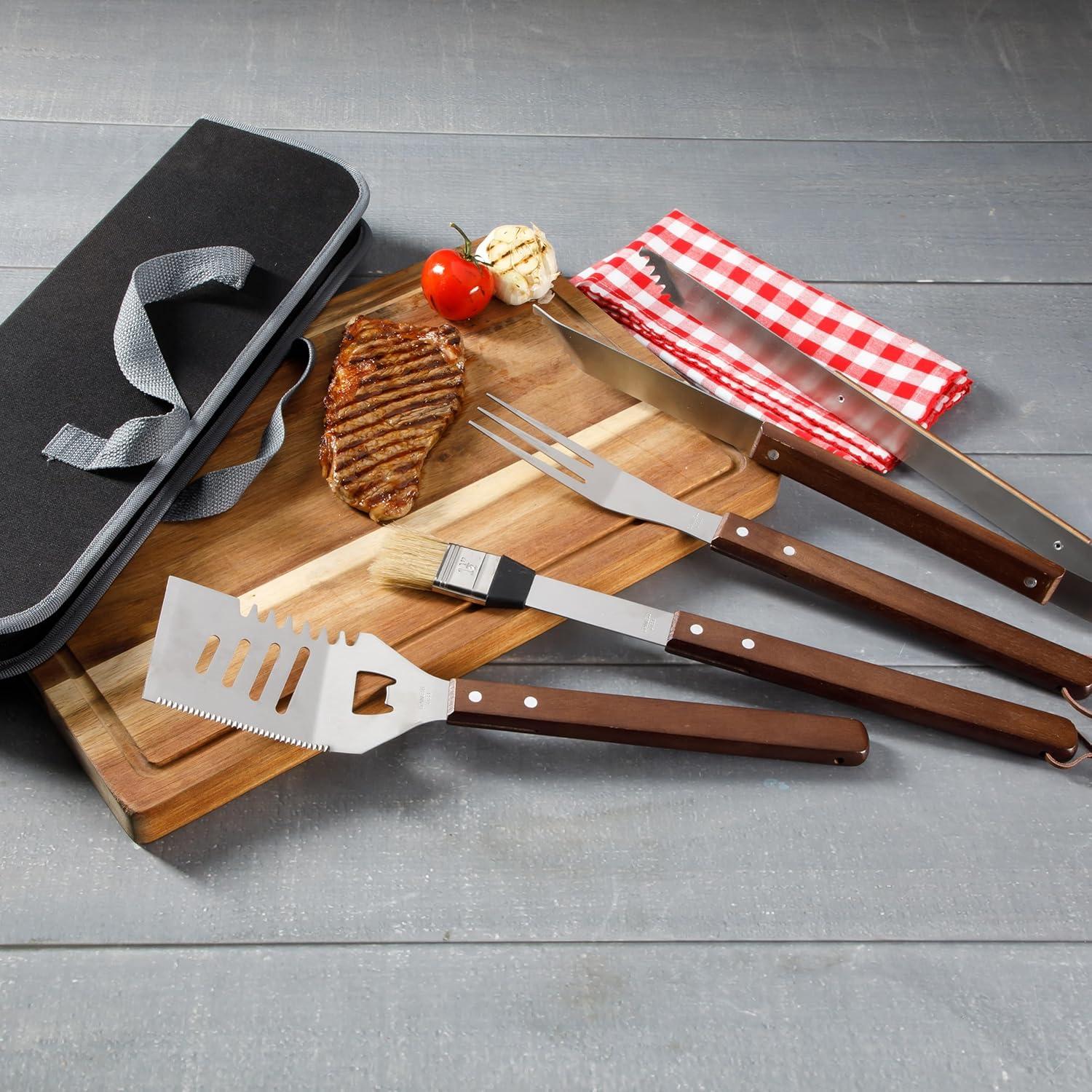 Gibson Home Barbecue Basics 5 Piece Stainless Steel BBQ Tool Set with Wood Handles