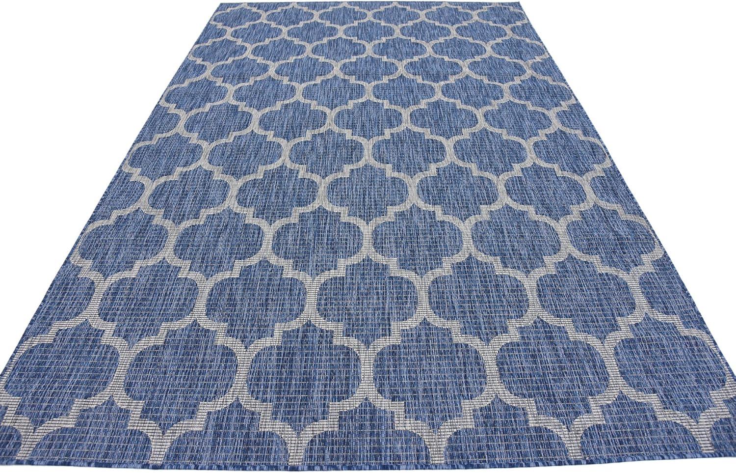 Unique Loom 6' 1 x 9' 0 Rectangle Indoor/Outdoor Trellis Navy Blue Area Rug