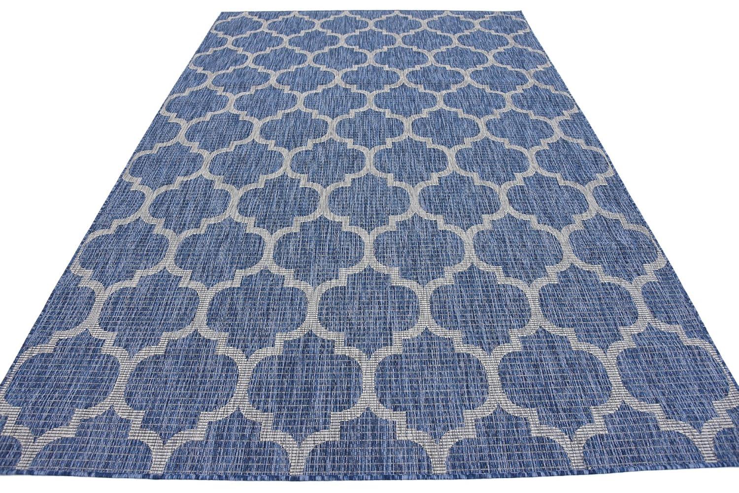 Unique Loom 6' 1 x 9' 0 Rectangle Indoor/Outdoor Trellis Navy Blue Area Rug