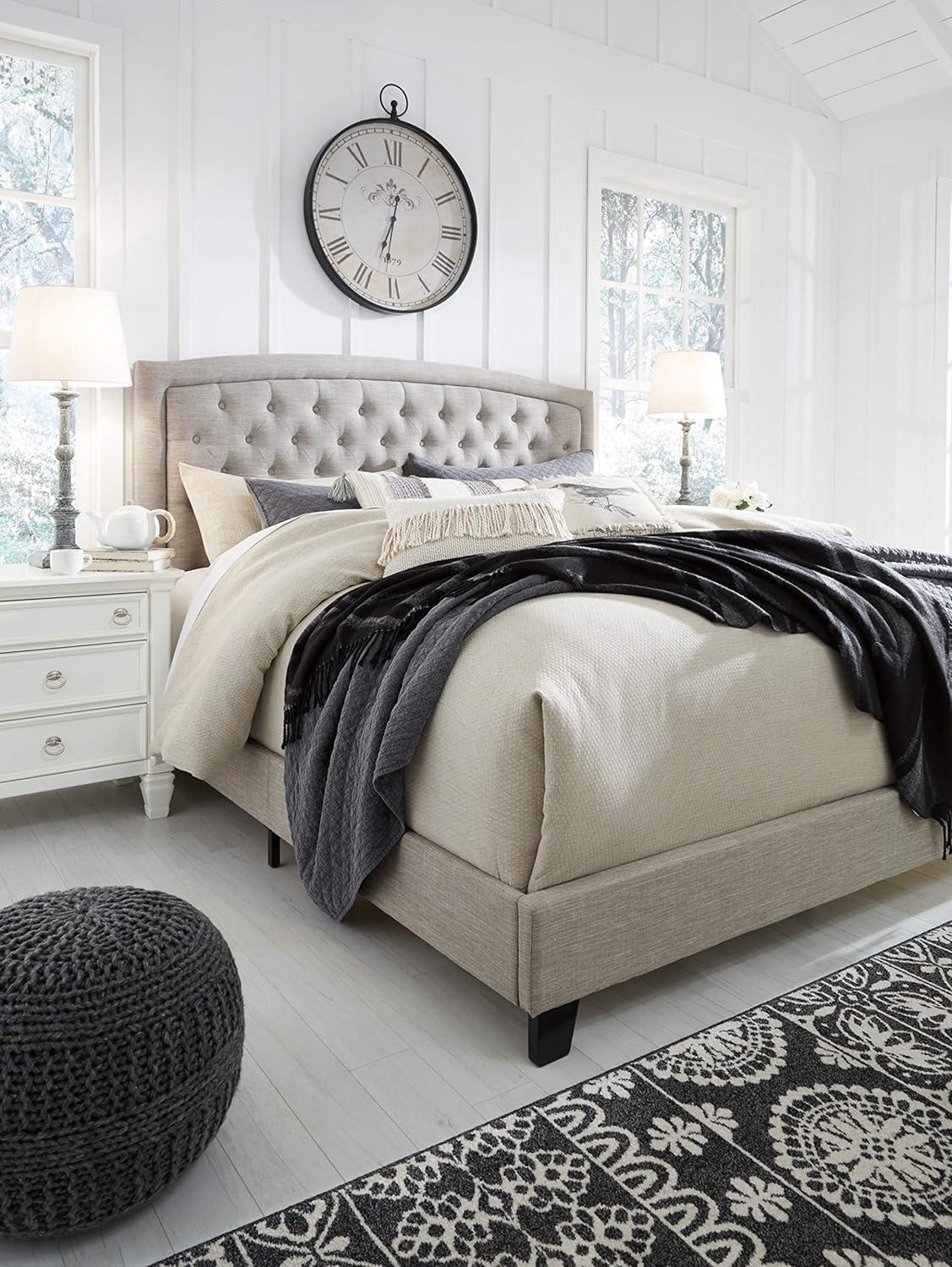 Transitional Queen Upholstered Bed with Tufted Headboard, Gray