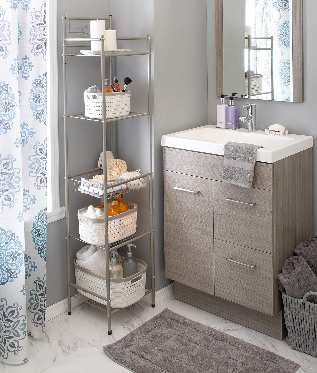 Satin Nickel 5-Tier Freestanding Bathroom Storage Shelf