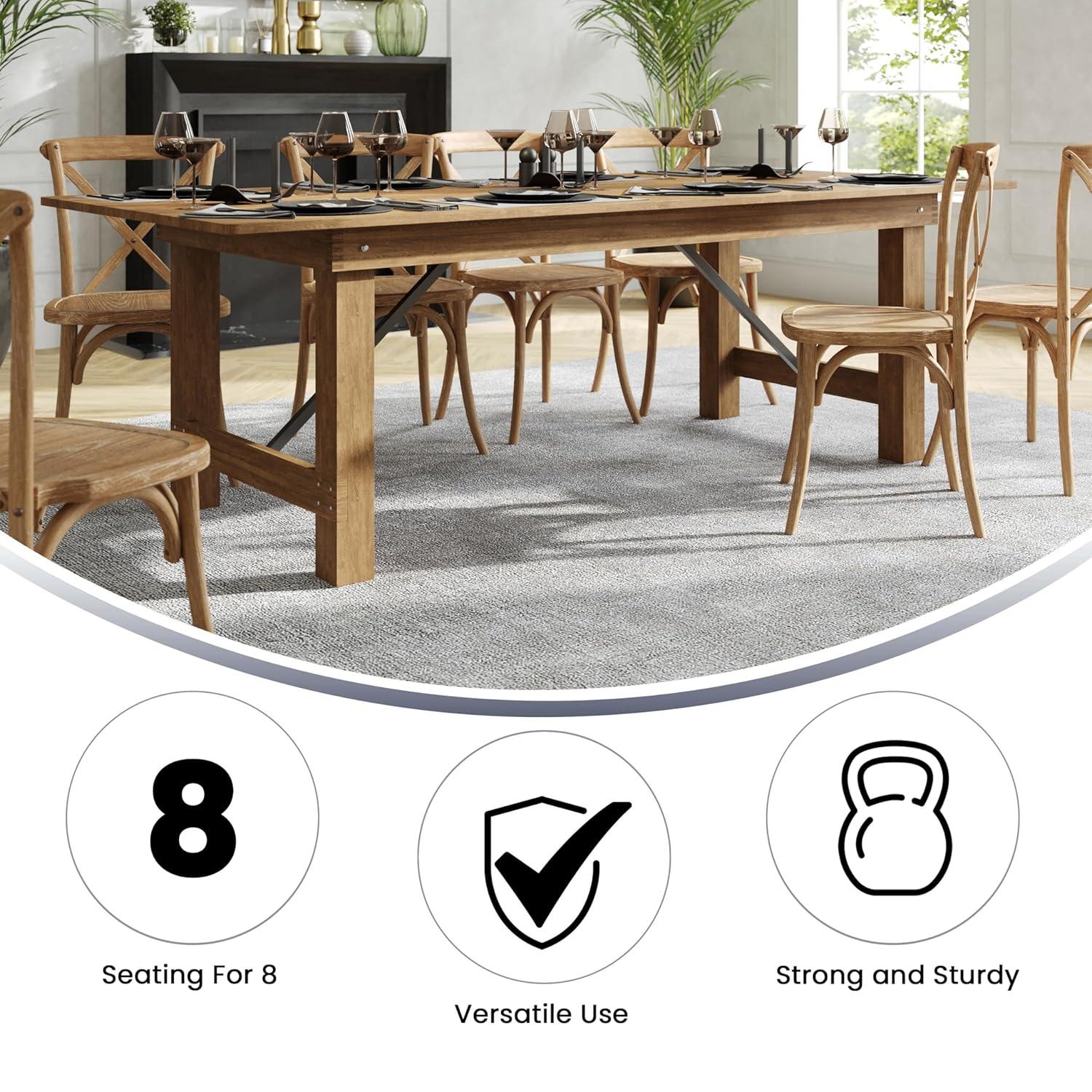 Flash Furniture Hercules Series 8' x 40" Rectangular Rustic Solid Pine Folding Dining Table