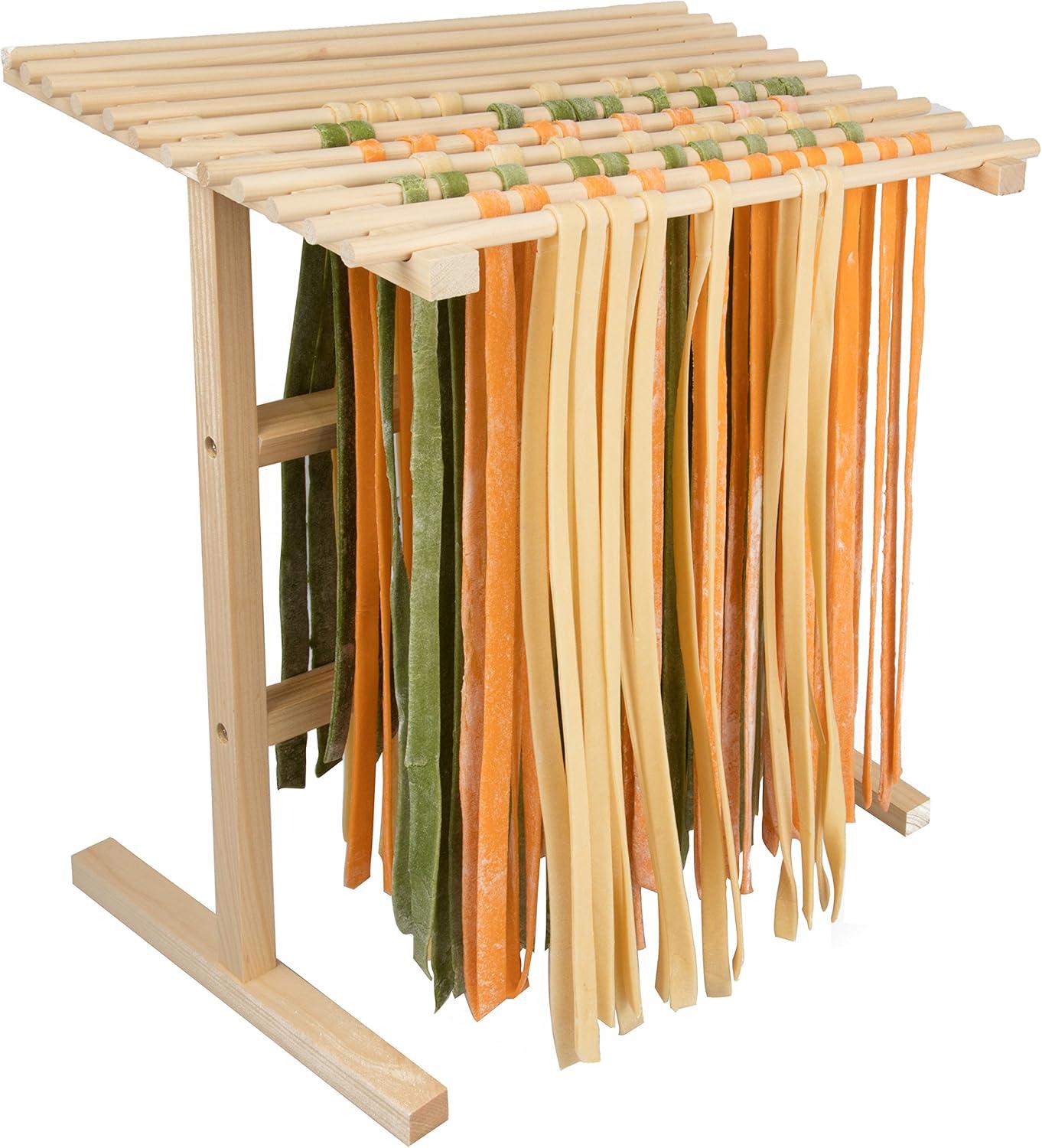 Pasta Drying Rack by Cucina Pro- All Natural Wood Construction Stander & Handles - 12 Feet of Noodle Drying Space for Spaghetti and More