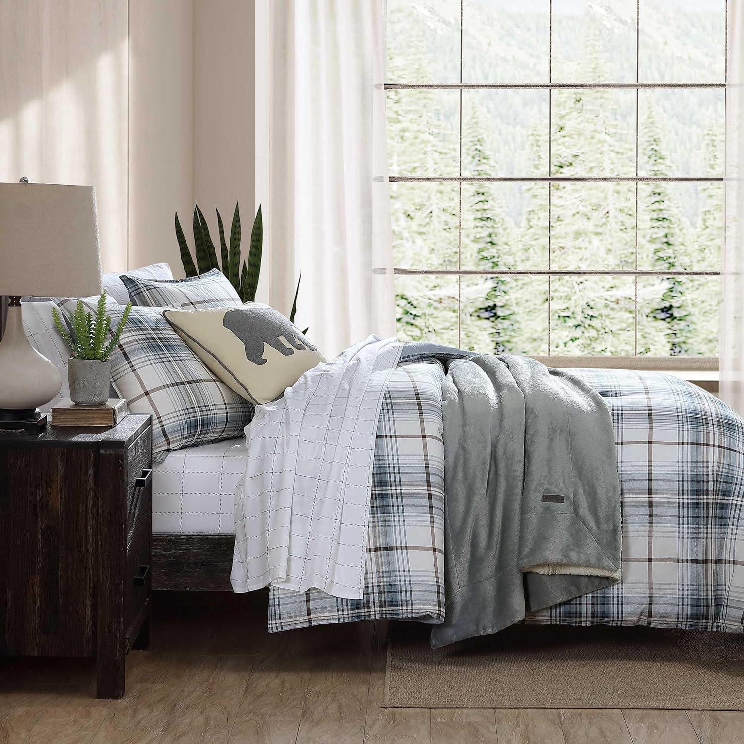 Alder Blue and Grey Plaid Cotton Twin Comforter Set