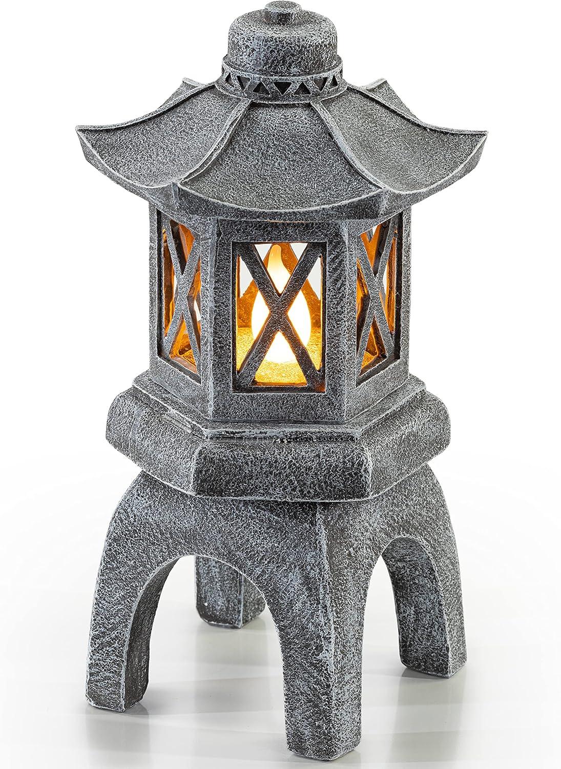 Zen Garden Pagoda Solar LED Light Statue in Polished Polyresin