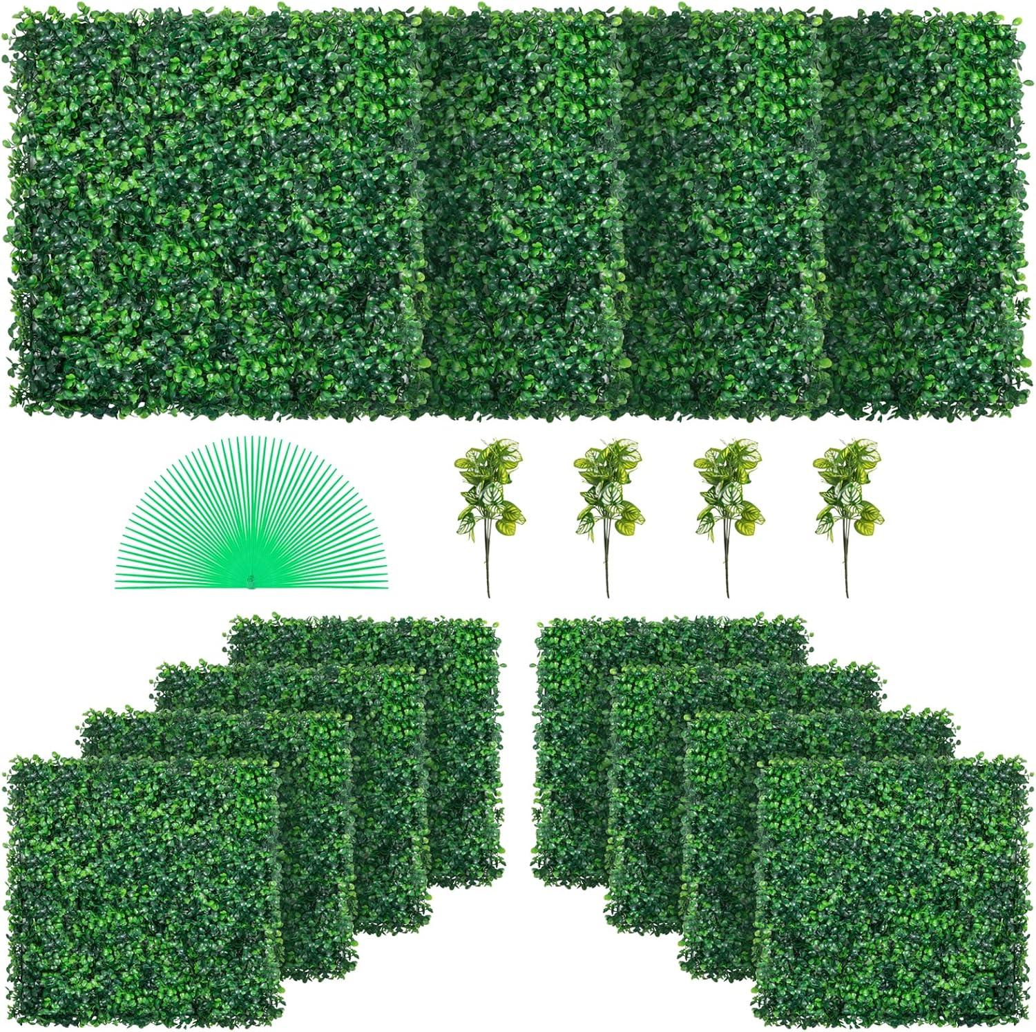 WHDZ 12PCS 20" X 20" Artificial Greenery Walls Boxwood Hedge Wall Panels Grass Backdrop Wall for Privacy Fence Home Decor Backyard Garden Wedding Decoration