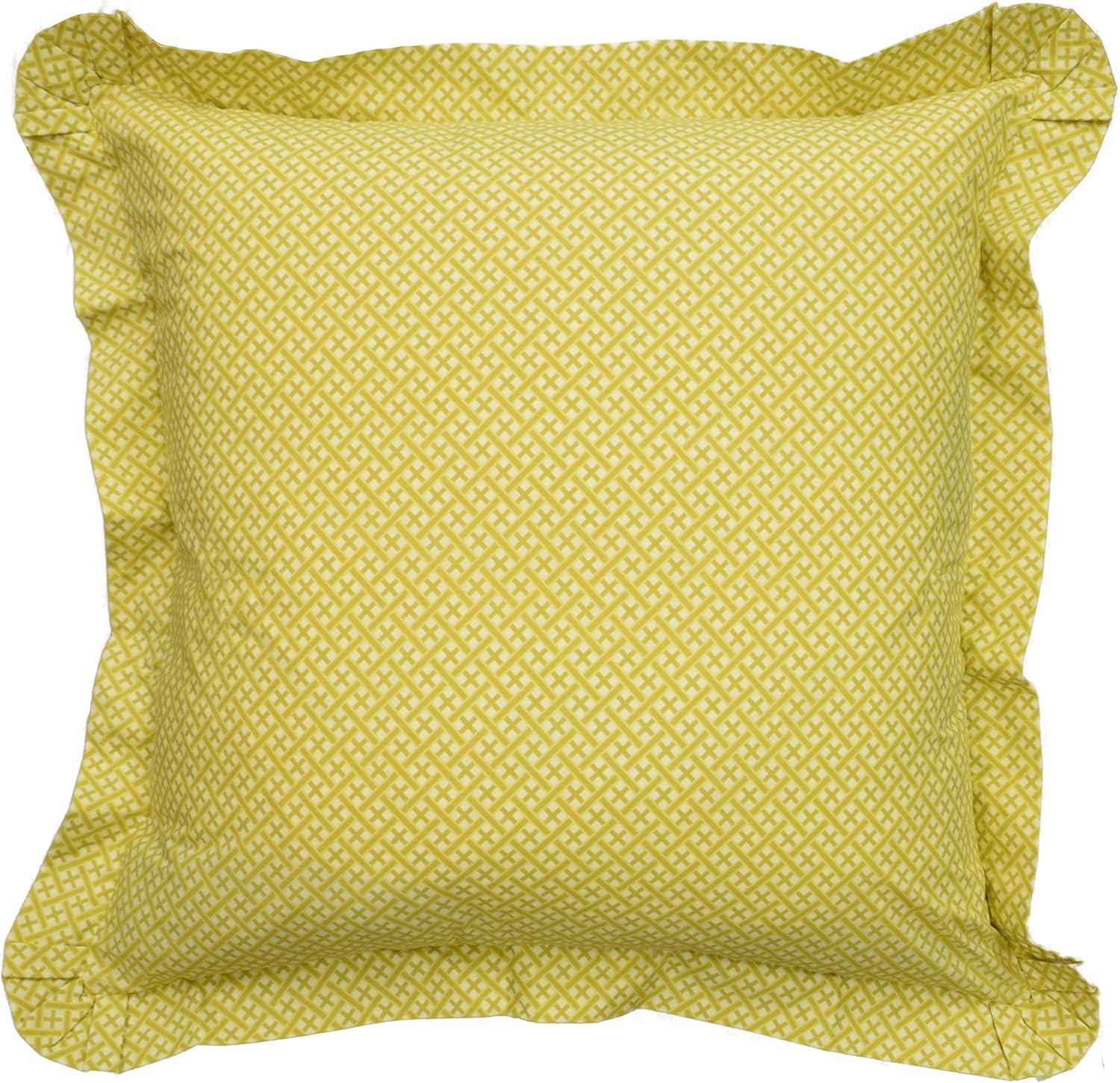 Golden Neutral Crosshatch Cotton Euro Sham with Navy Trim