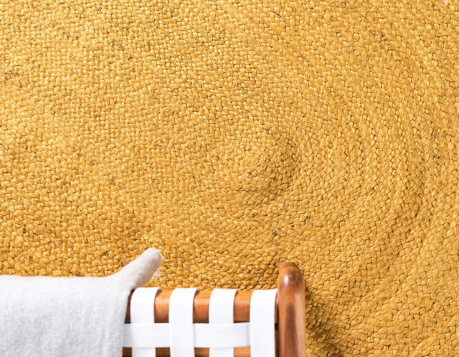 Yellow Oval Braided Jute 8' x 10' Area Rug