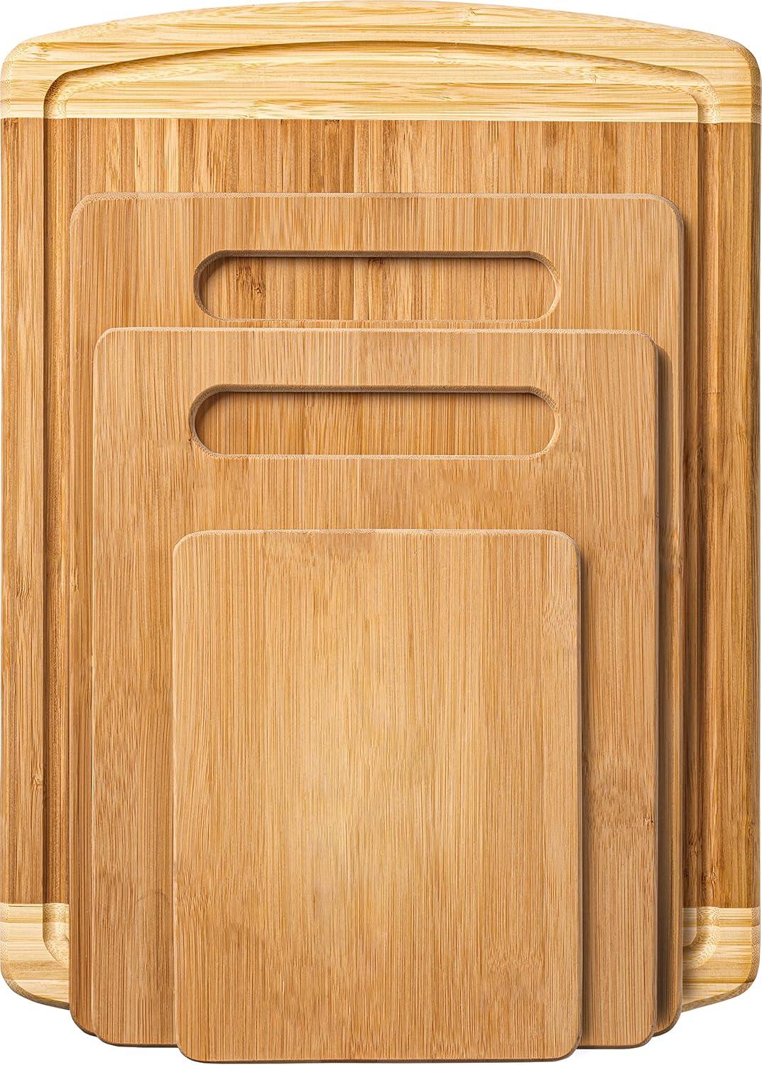 Bamboo Wood Cutting Board Set - Chopping Board with Juice Groove for Meat, Cheese & Vegetables - Butcher Block, Cheese & Charcuterie Board (Set of 4)