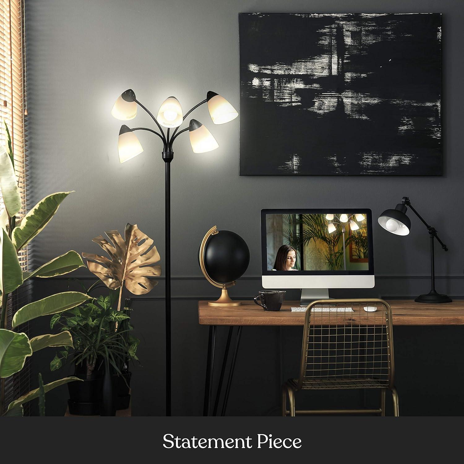 Brightech Medusa 74 in. Modern 5-Light Height Adjustable Gooseneck LED Floor Lamp with 5 Cone Shades