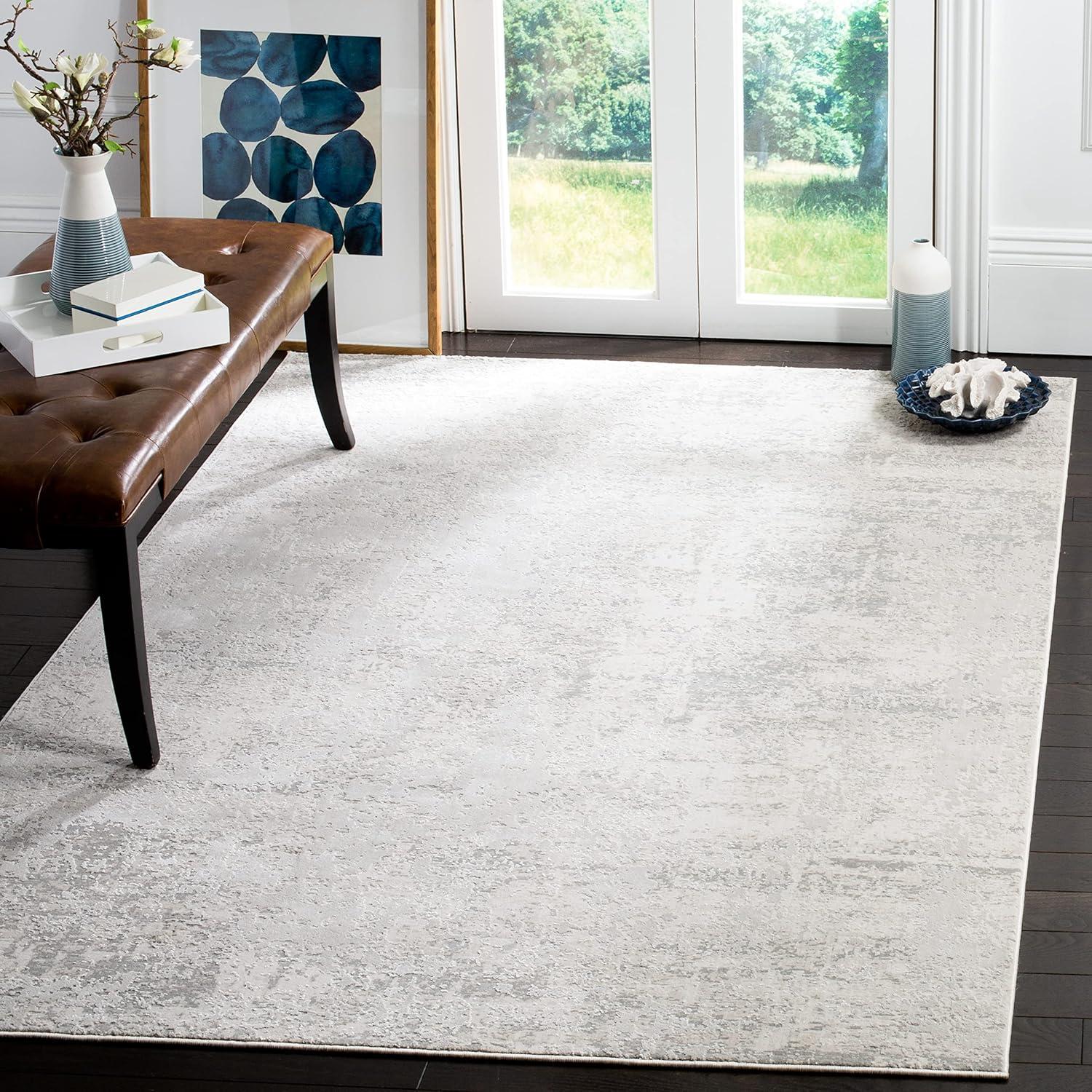 Elegant Beige & Grey 8' x 10' Hand-Knotted Wool Blend Area Rug