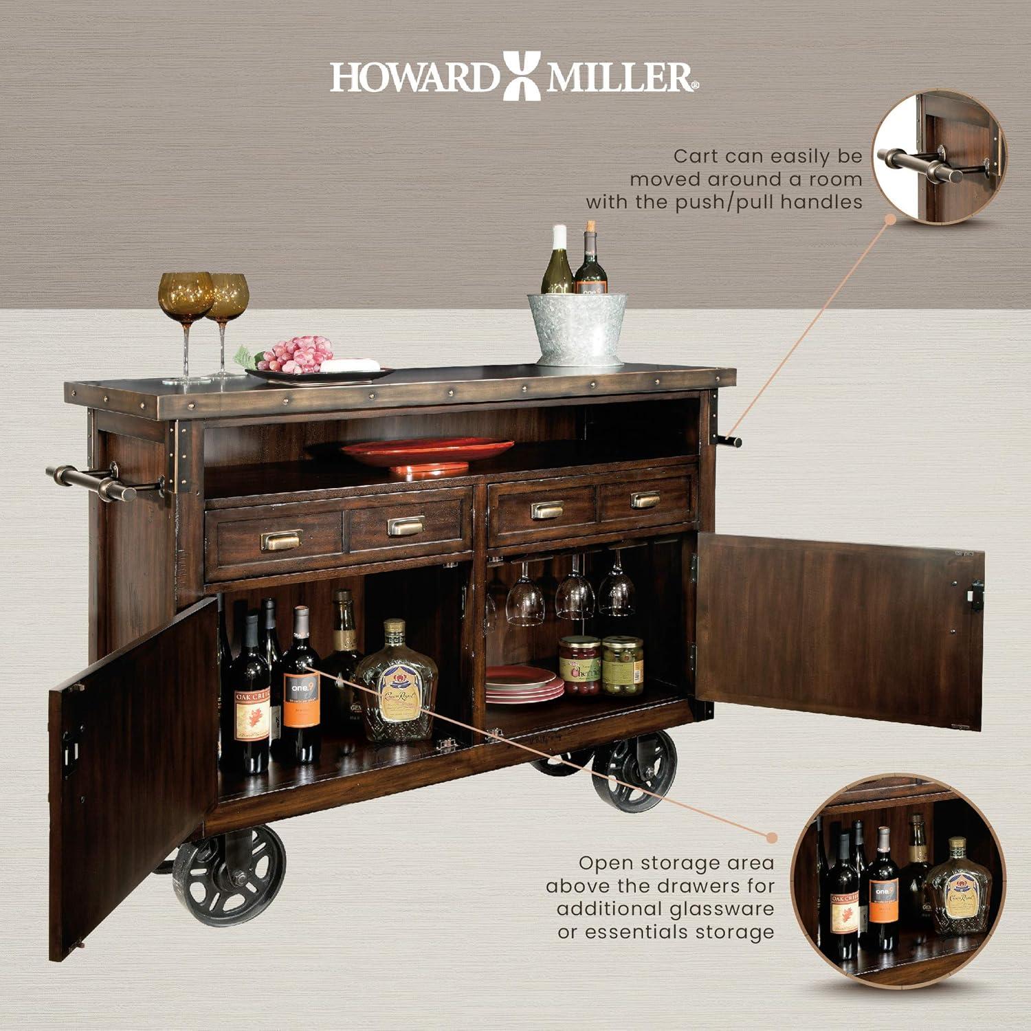 Howard Miller Barrows Wine & Bar Cabinet, Rustic Hardwood Touch - Heavily Distressed Wooden Furniture & Extension Metal Drawers with Stemware Rack for Living Room, Home Decor Or Office