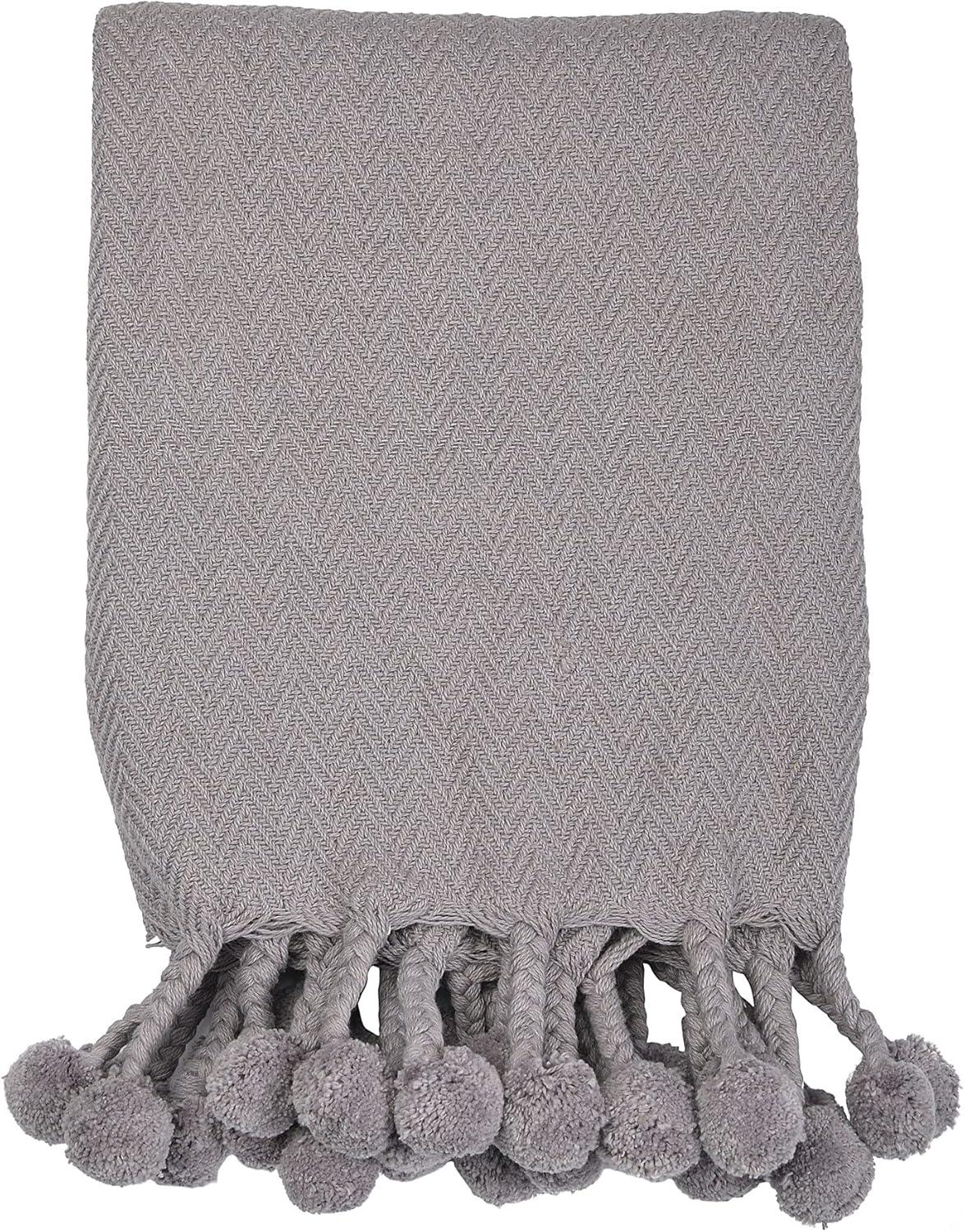 Creative Co-Op Woven Cotton Pom Pom Throw