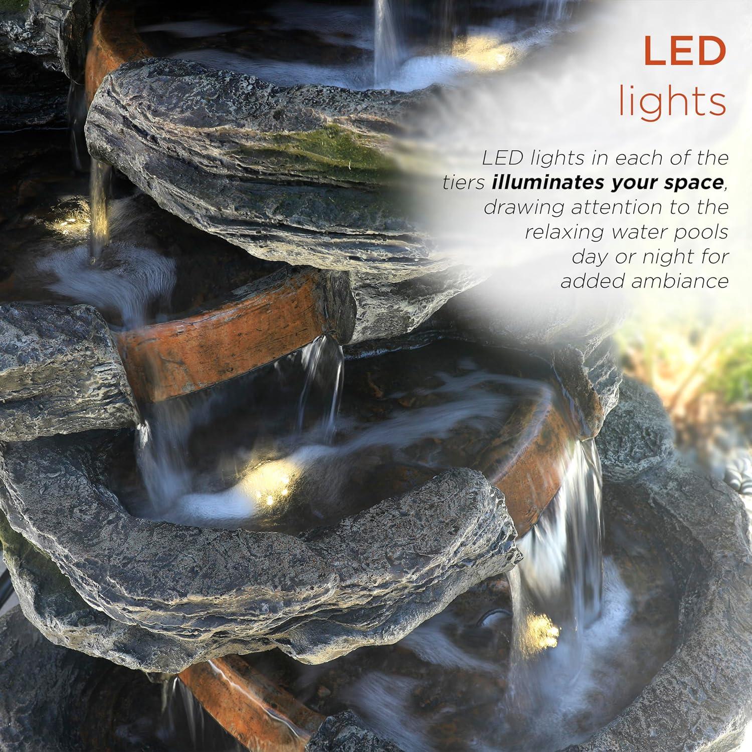 Alpine Corporation 8-Tier Rainforest Rock Water Fountain with LED Lights