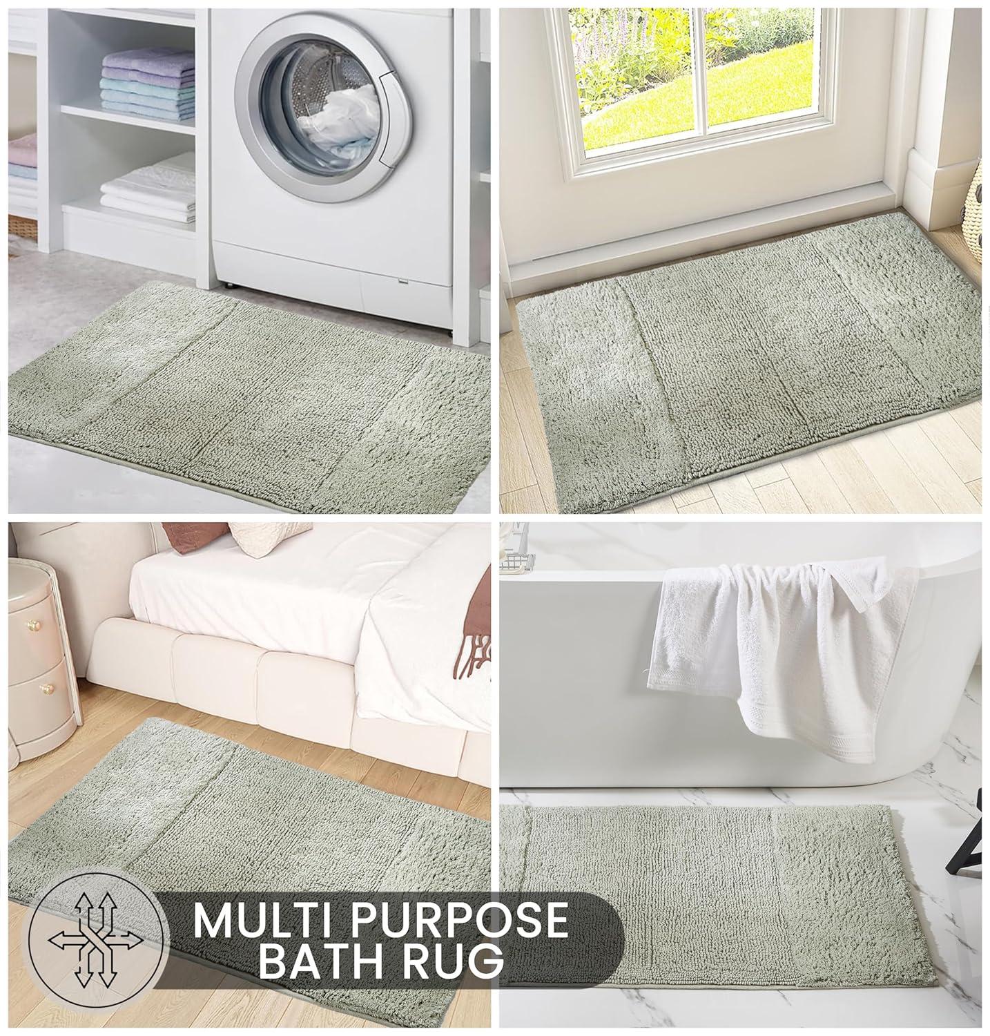 Better Trends 4 Piece Bathroom Rug Set, 100% Cotton, Extra Soft Tufted Bath Mat, Water Absorbent & Non Slip Bath Rug, (Dark Sage) Granada Collection