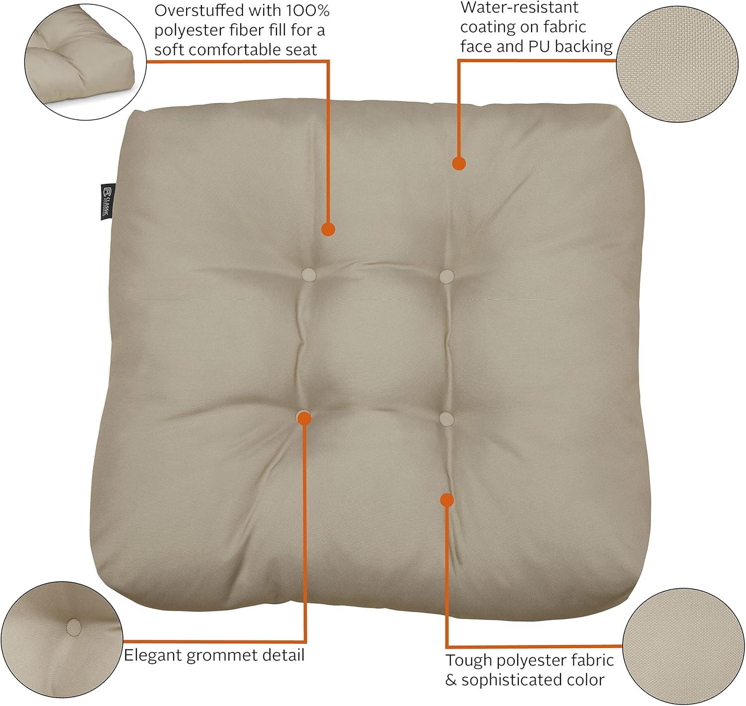 19"x19" 2pc Outdoor Seat Cushion Set Khaki - Classic Accessories: Water-Resistant, Tufted, Hand Washable