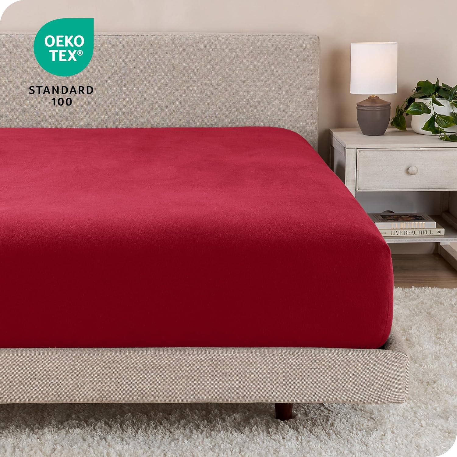 Twin Size Red Cotton Flannel Fitted Sheet by Bare Home