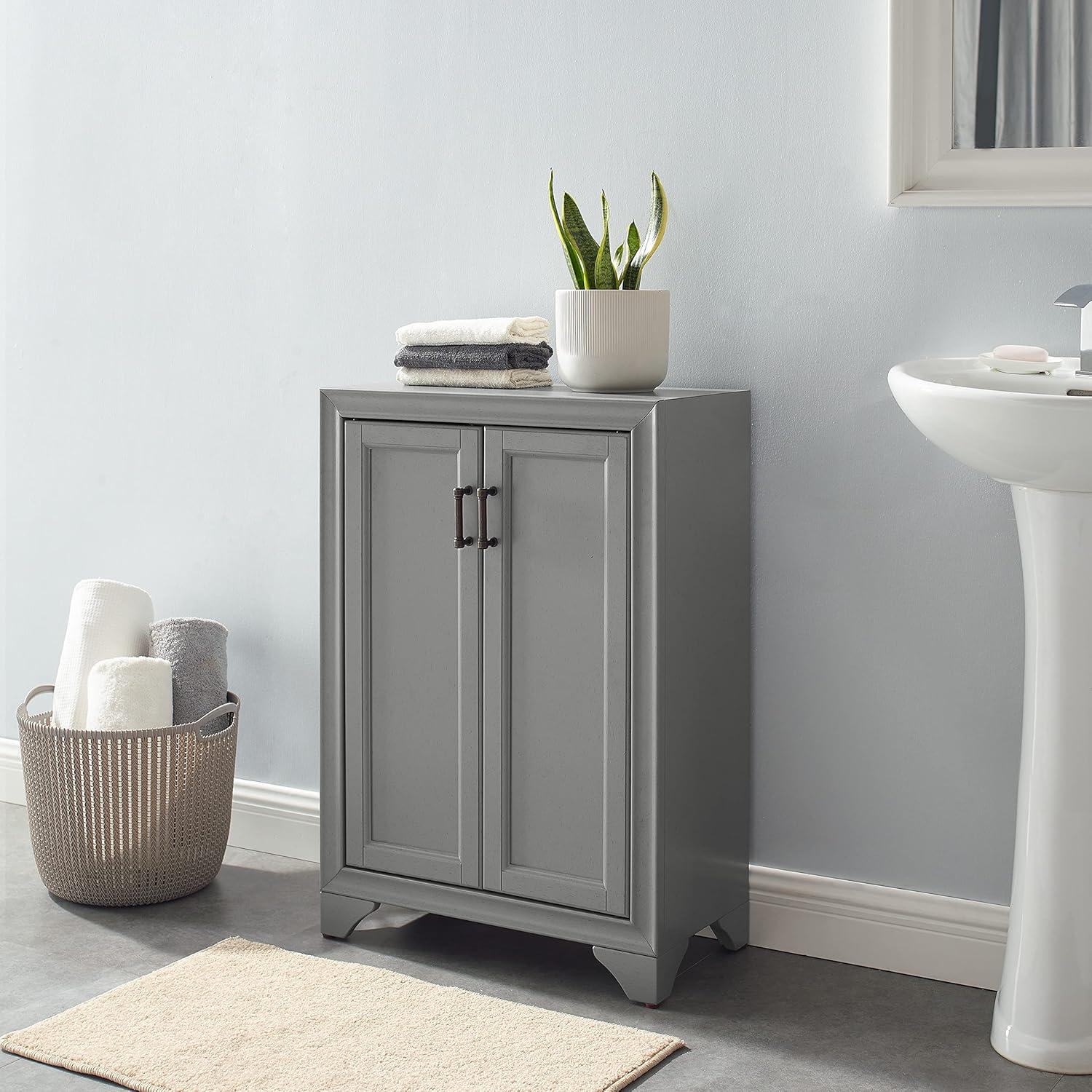 Distressed Gray Adjustable Shelf Bathroom Accent Cabinet