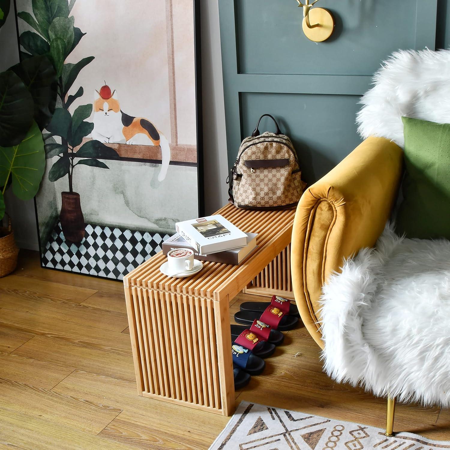 Latitude Run® Seamas Bamboo Bench, Farmhouse Dining Bench Entryway Bench for Living Room, Hallway, Bedroom, Bathroom