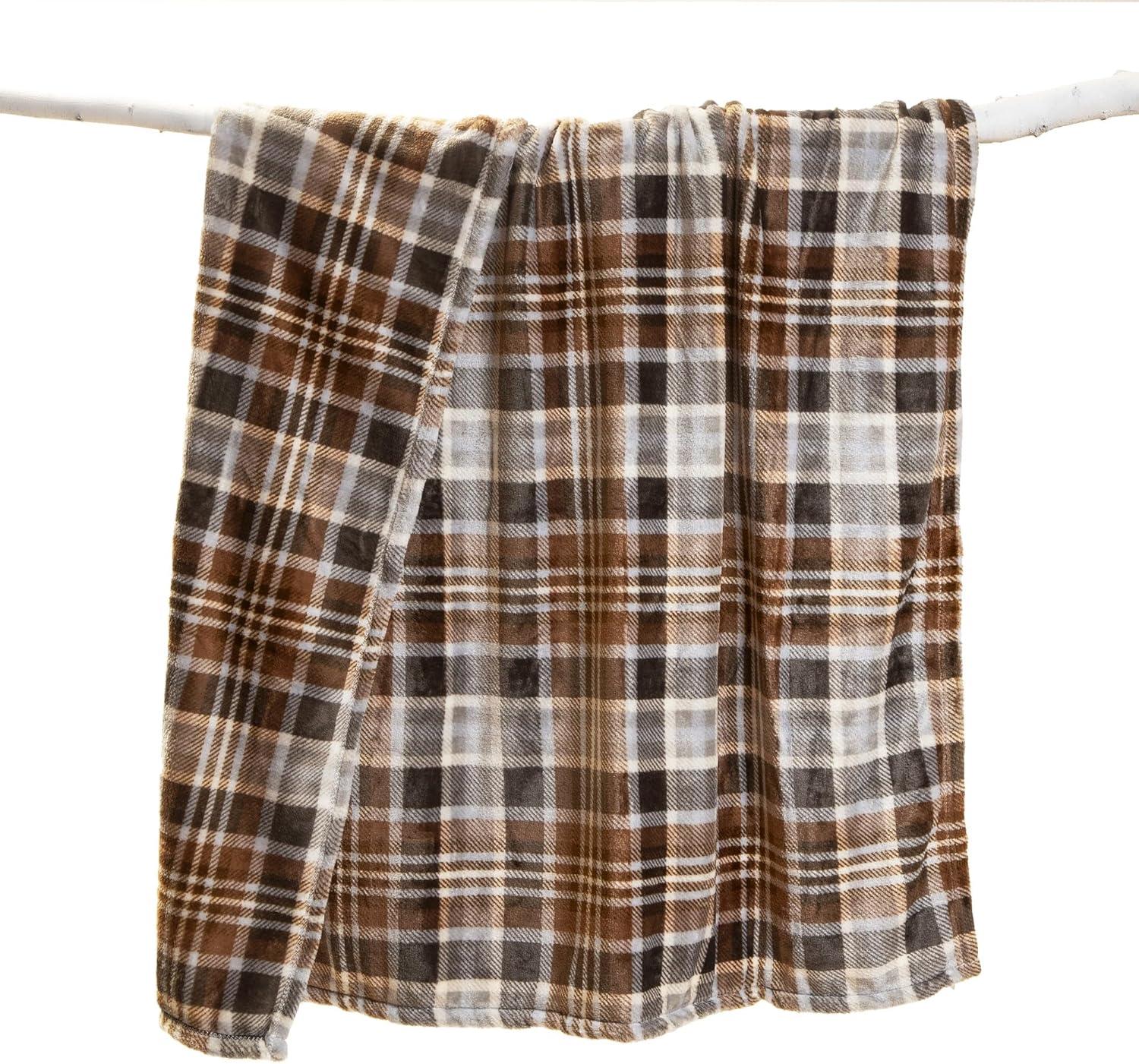 Autumn Plaid Fleece and Sherpa Reversible Throw Blanket