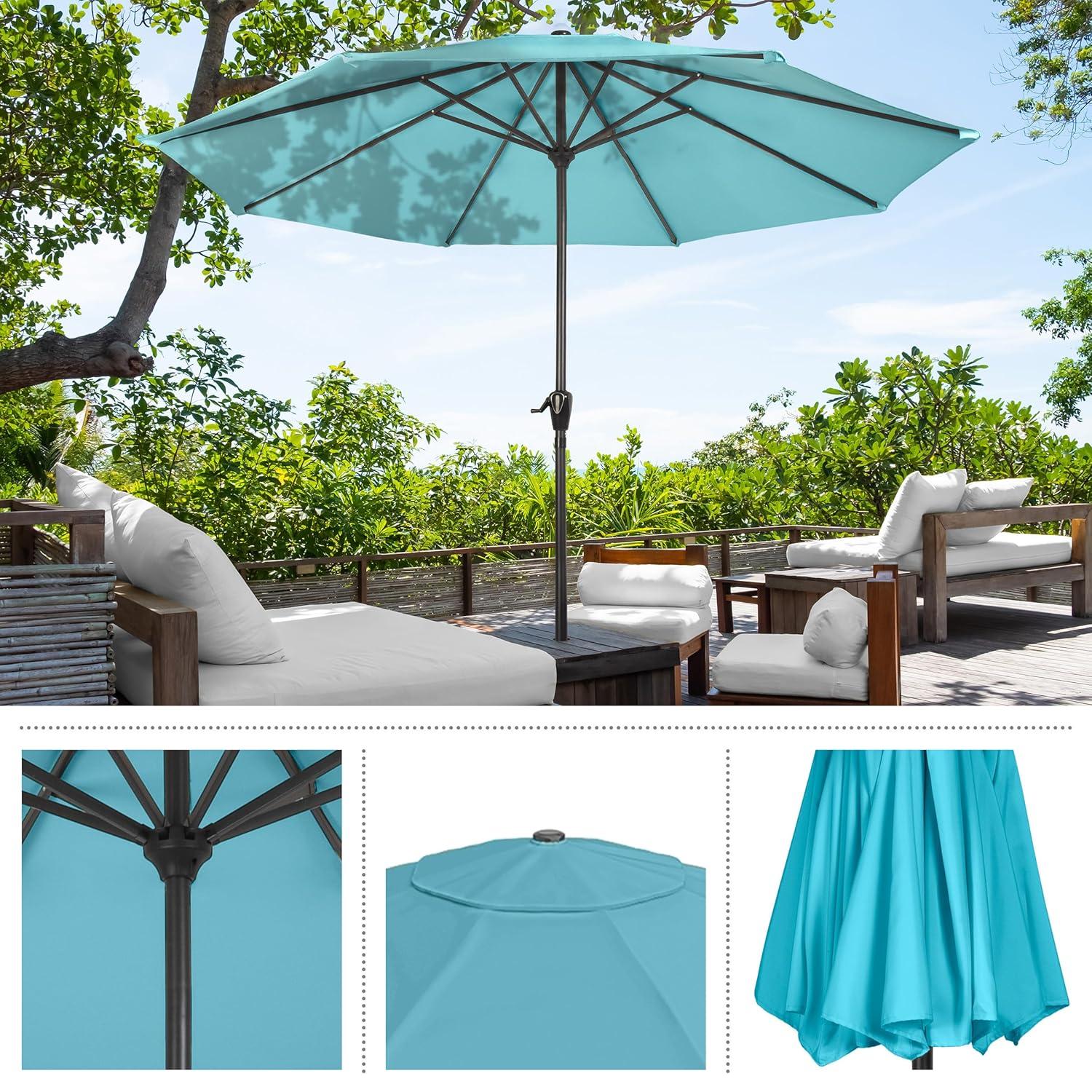 Pure Garden 9FT Outdoor Vented Patio Umbrella with Easy Crank (Blue)