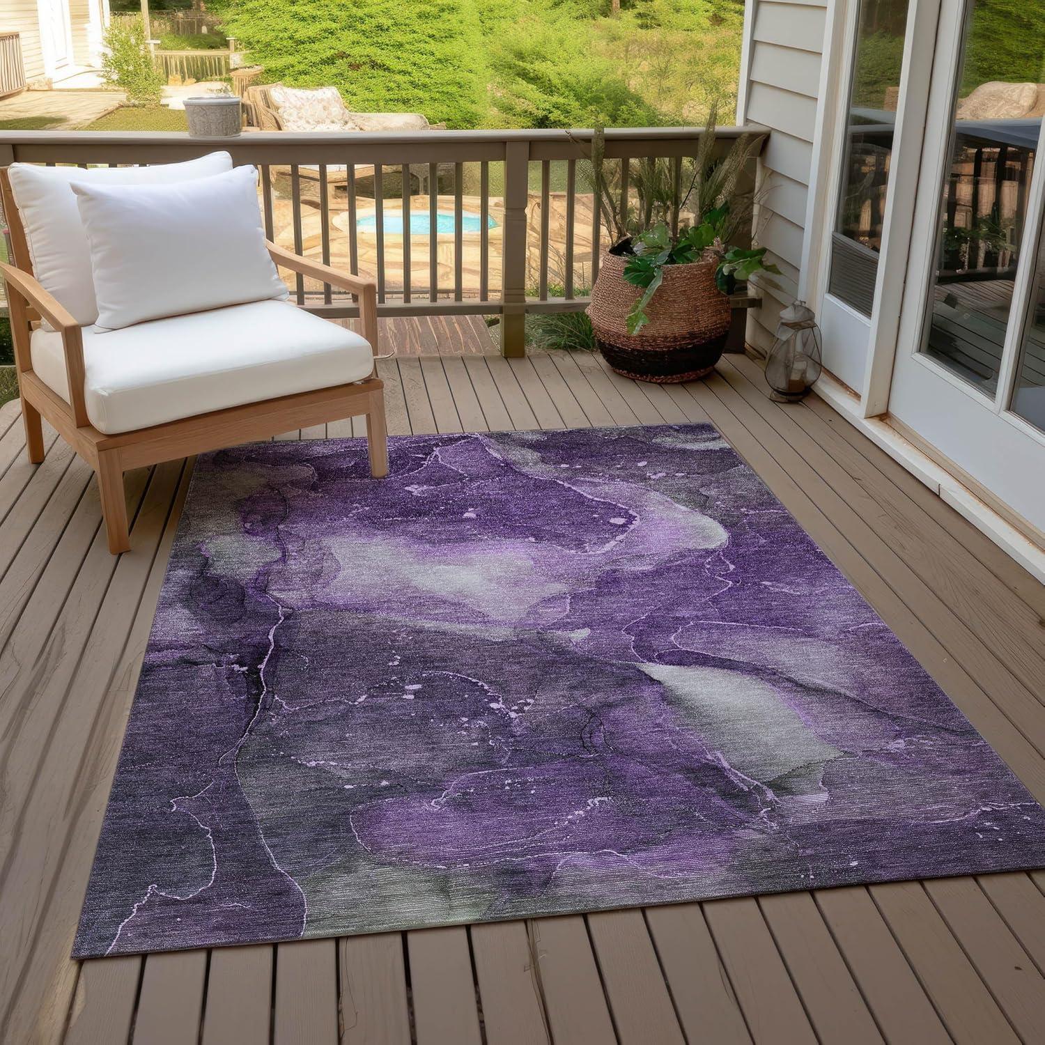 Purple Watercolor Pattern Machine Washable Synthetic Rug