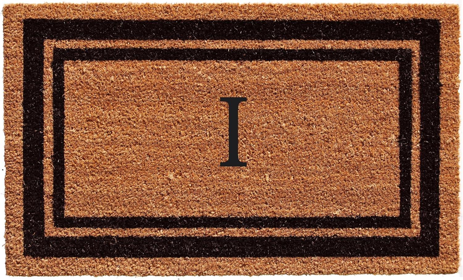 24 x 36 in. Black Border Monogram Rectangular Doormat, Natural - Letter L