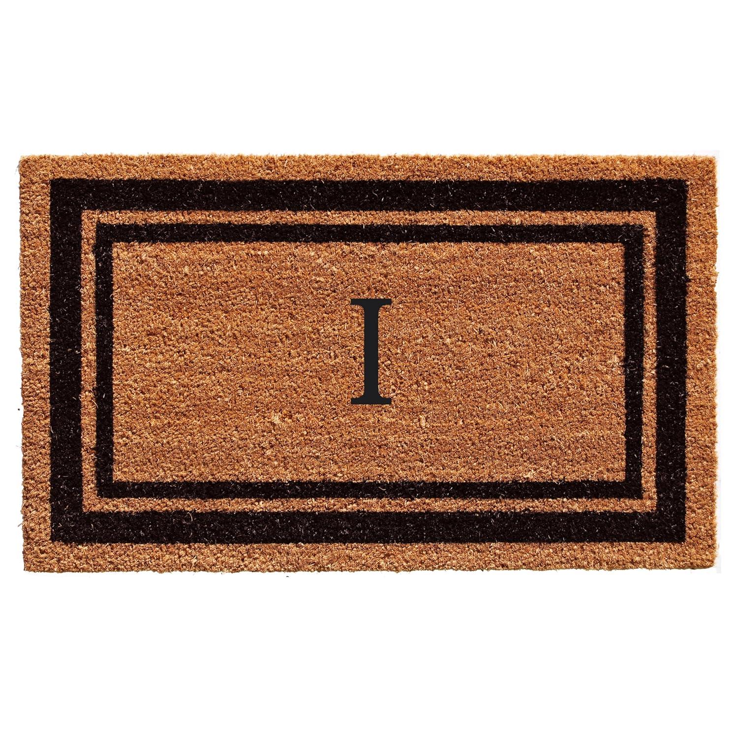 24 x 36 in. Black Border Monogram Rectangular Doormat, Natural - Letter L