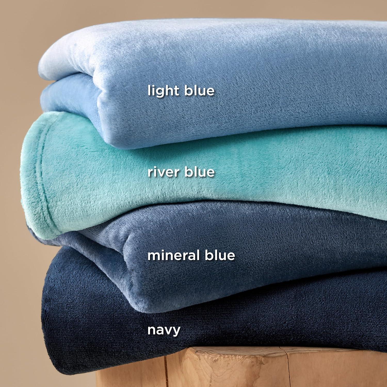 Flannel Blanket Solid 300GSM Soft Fuzzy Plush Throw Size Mineral Blue - Bedsure