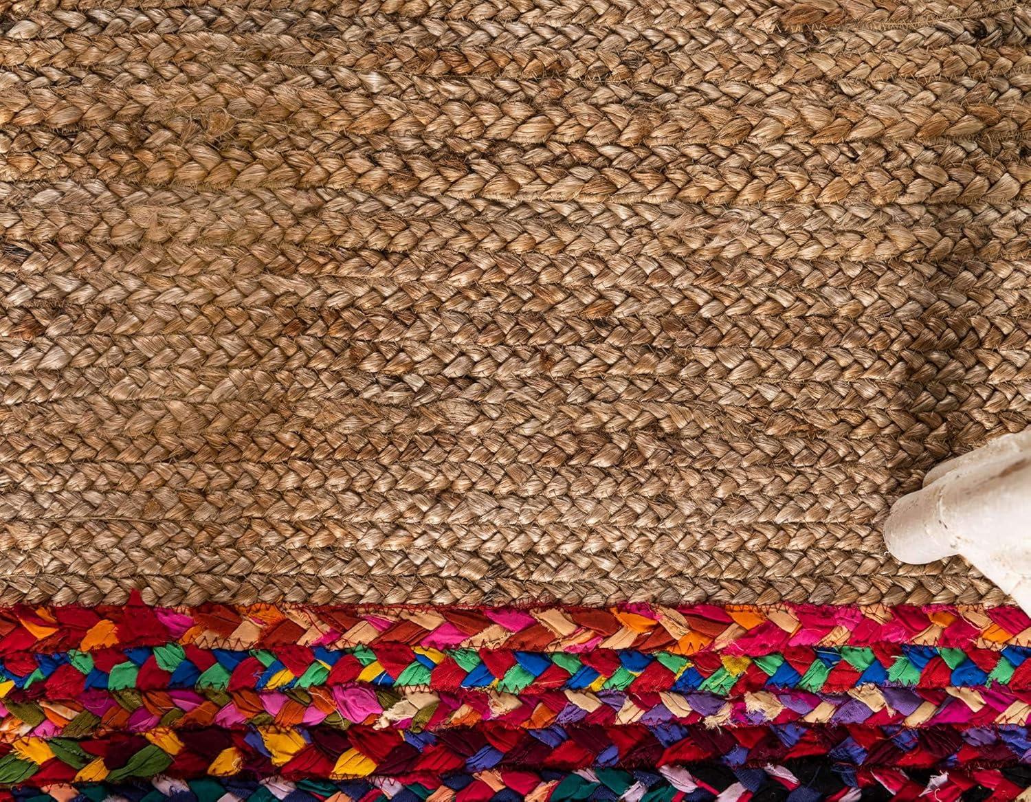 Hand-Braided Jute and Cotton Indoor Rug with Colorful Accents