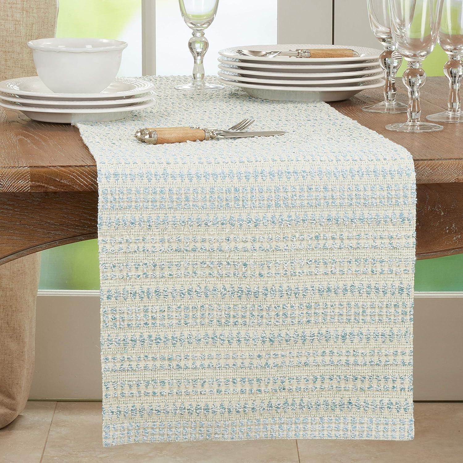 Aqua Woven Line Cotton-Polyester Table Runner