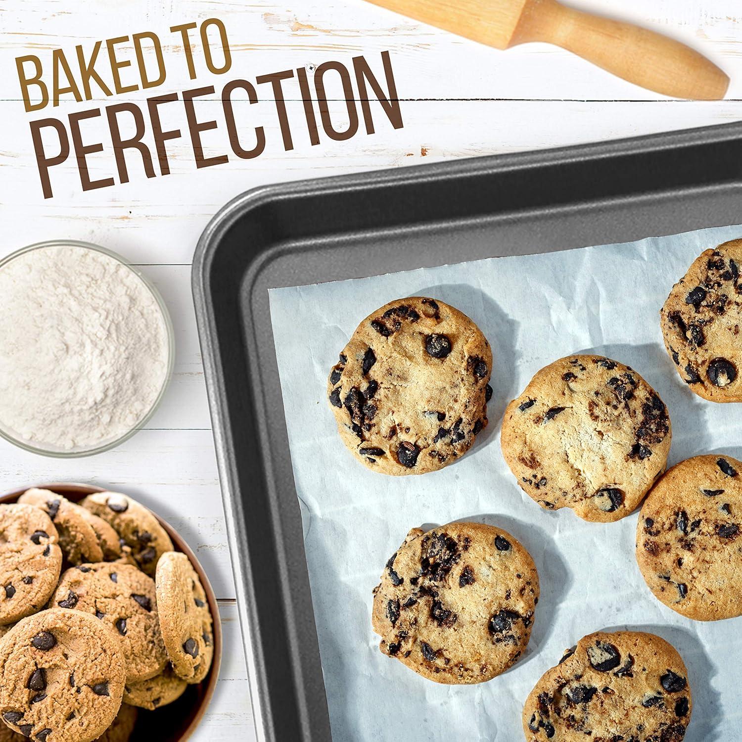 NutriChef Nonstick Cookie Sheet Baking Pan 2-Pc. Professional Quality Cooking Non-Stick Bake Trays