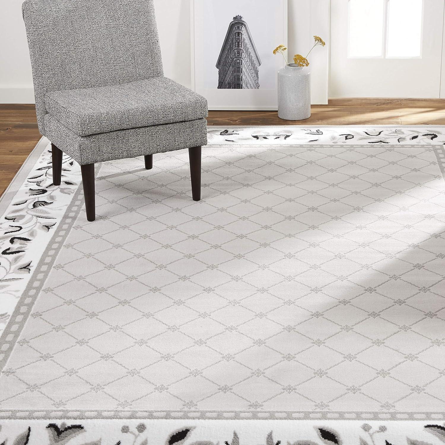 Home Dynamix Premium Aydin Traditional Diamond Floral Area Rug, Grey/Ivory, 3'7"x5'2"