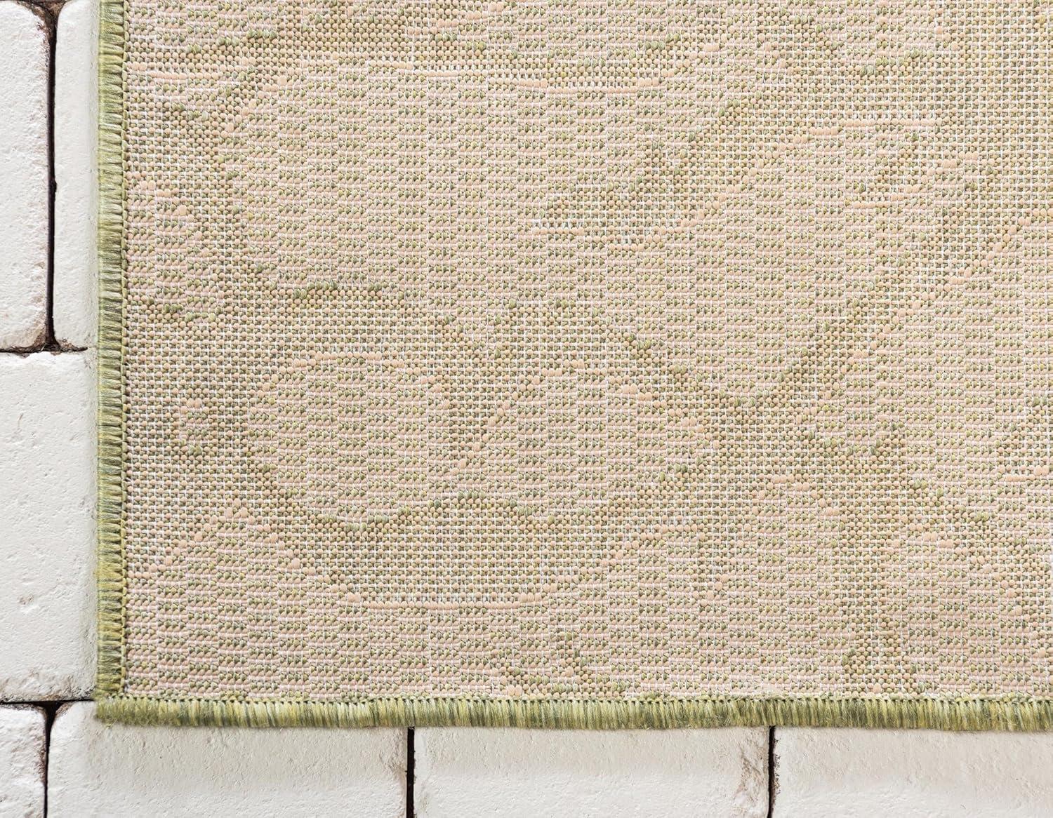 Serene Light Green and Beige Outdoor Botanical Rug - 5' x 8' Rectangular