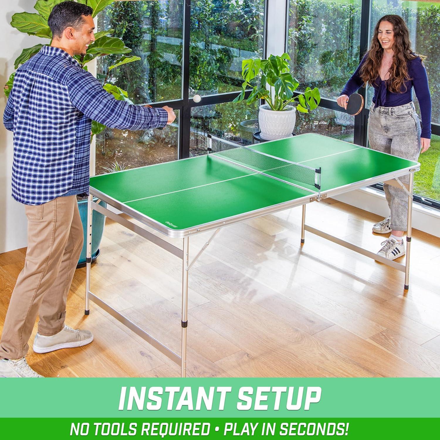 Green Adjustable Aluminum Mid-Size Folding Table Tennis Set