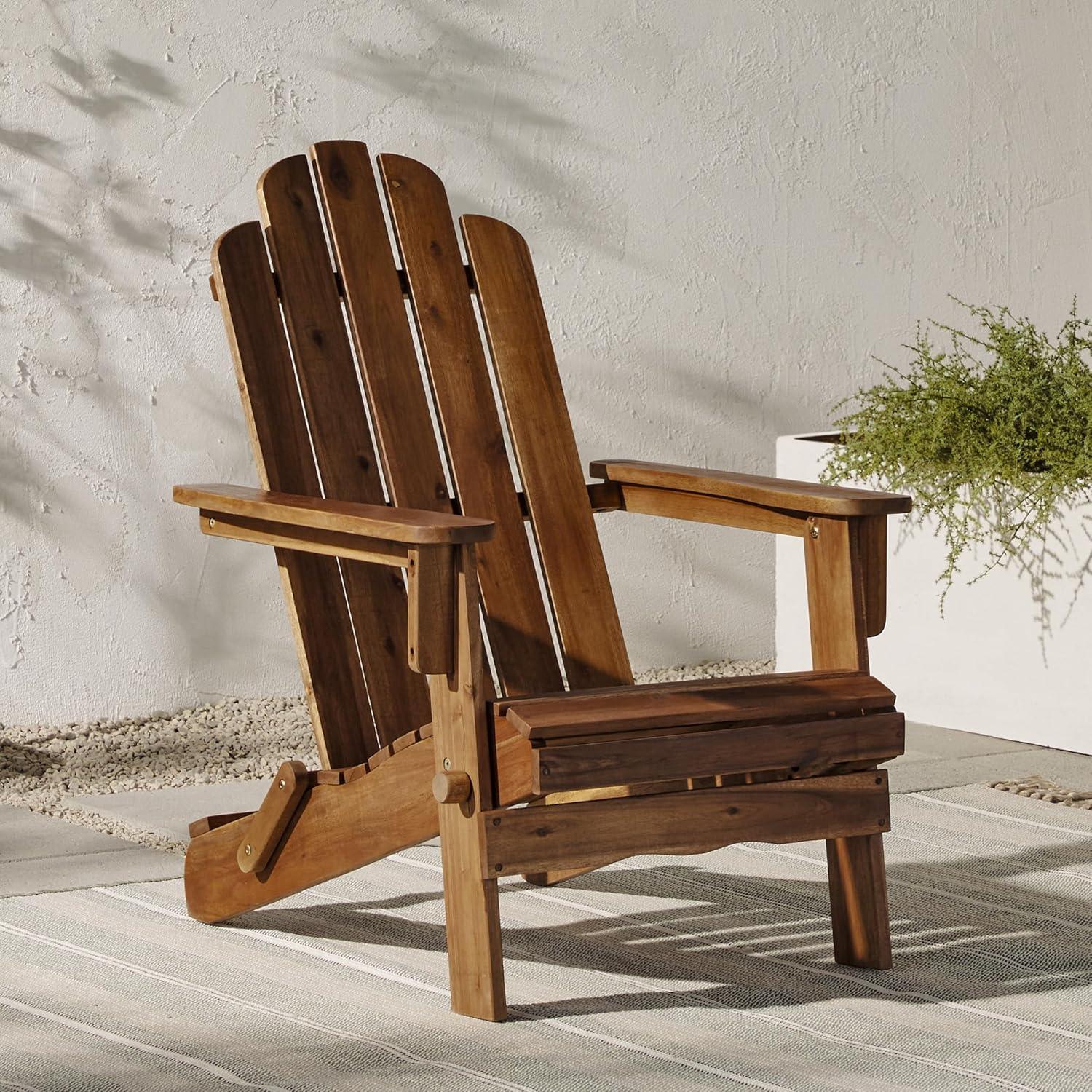Dark Brown Acacia Wood Foldable Adirondack Outdoor Chair