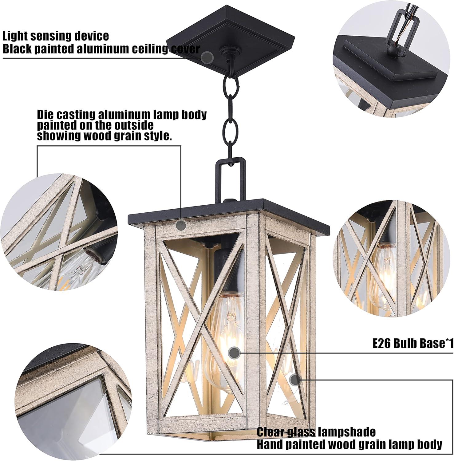 Light Wood Grain Glass Outdoor Pendant Lantern