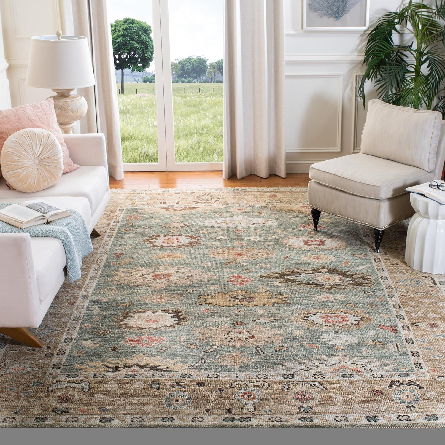 Sage & Taupe Hand-Knotted Wool Oriental Area Rug, 10' x 14'