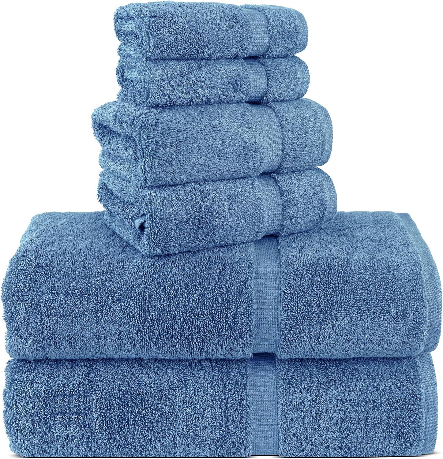 Chakir Turkish Linens 100% Cotton Premium Turkish Towels for Bathroom | 2 Bath Towels - 2 Hand Towels, 2 Washcloths (6-Piece Towel Set, Gray)