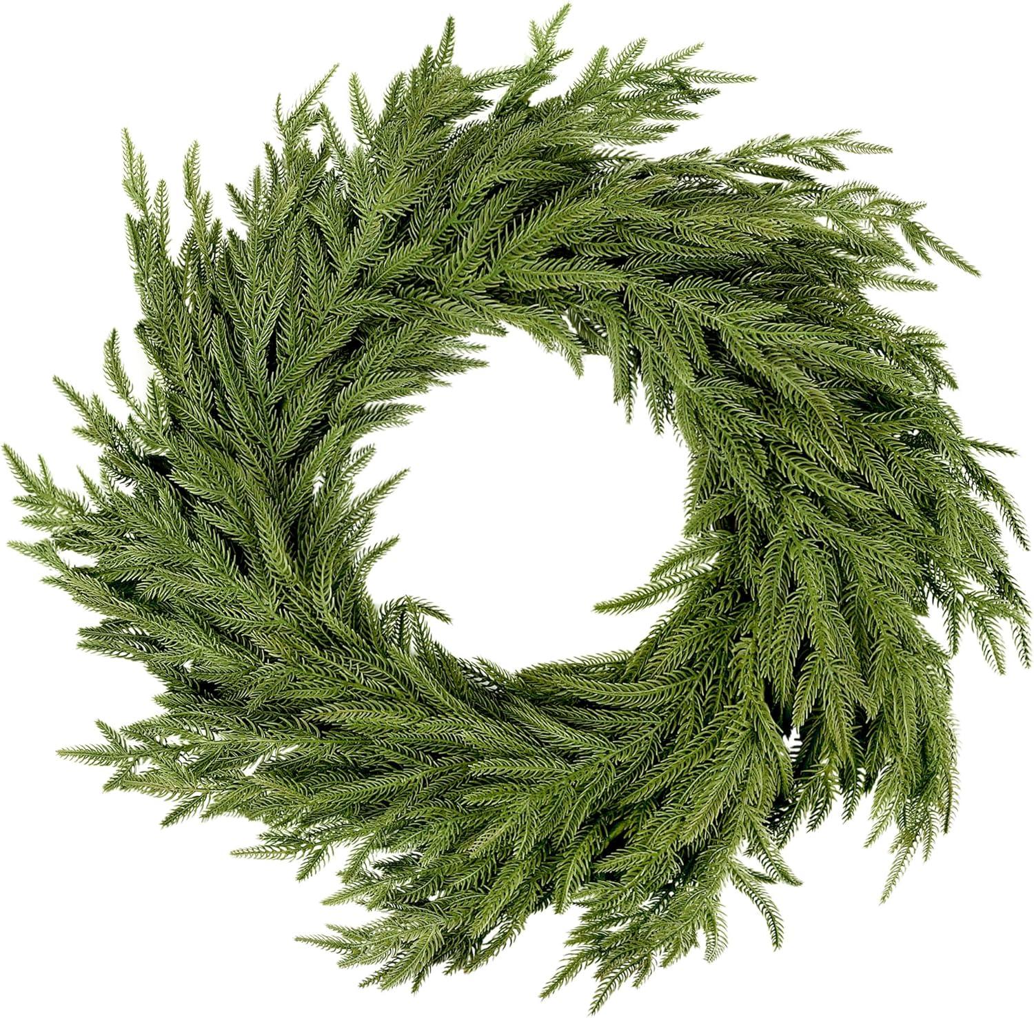 24" Pine Wreath for Front Door Artificial Christmas Wreath Green Faux Pine Wreath for Wall Windows Mantle Outdoor Christmas Decoration