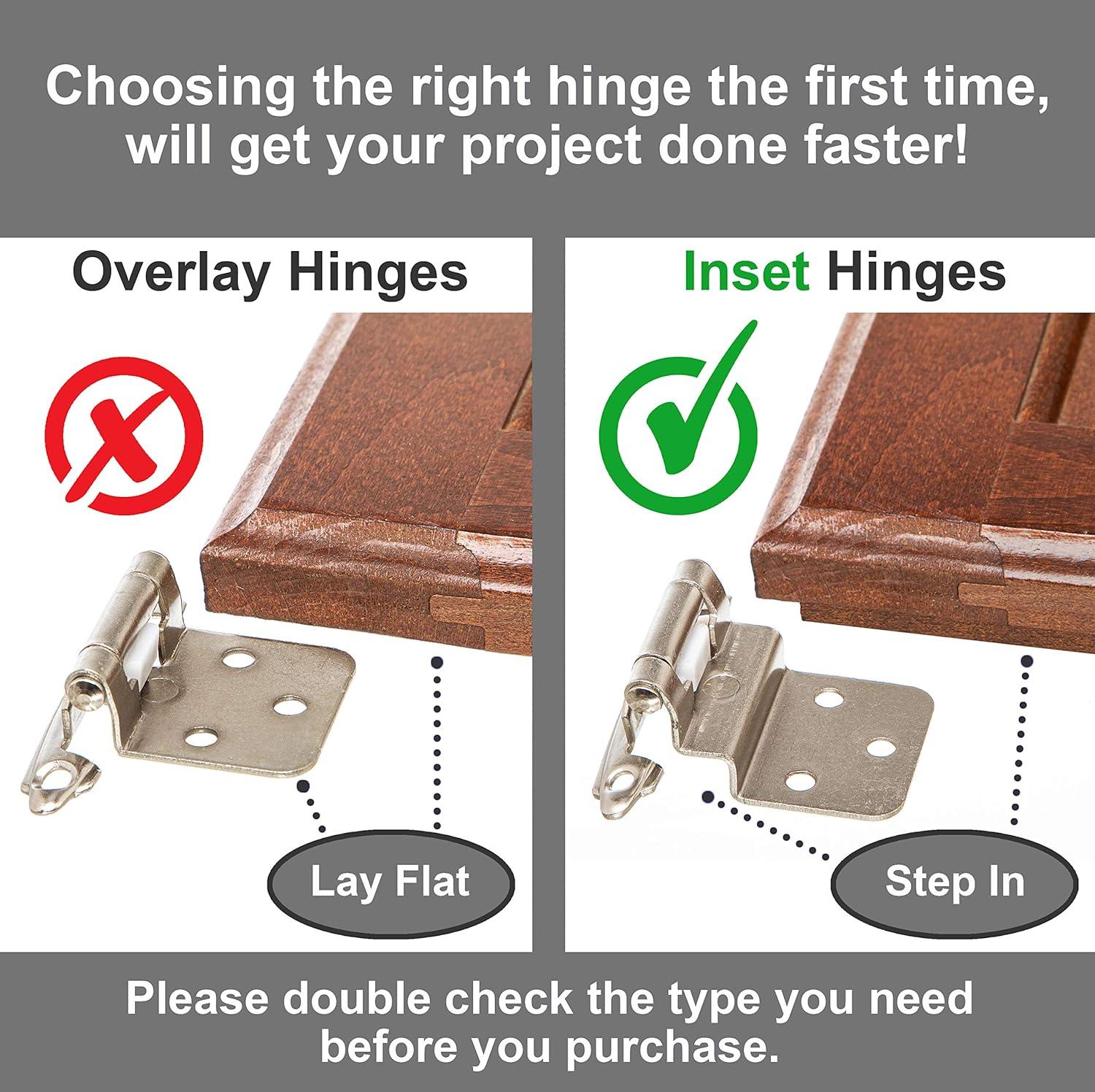 Brushed Nickel 3/8" Inset Self-Closing Cabinet Hinges, 25 Pairs